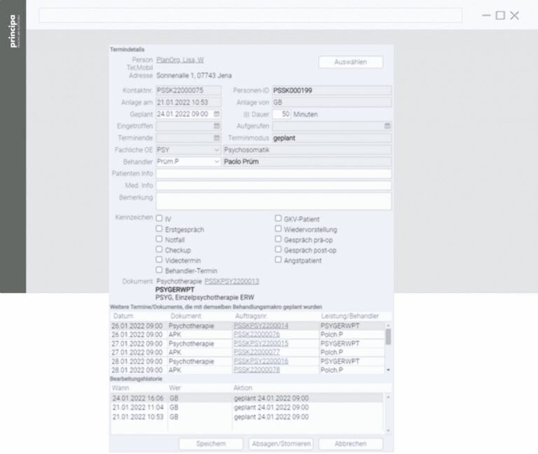 principa-Praxisklinik-Software-Terminuebersicht