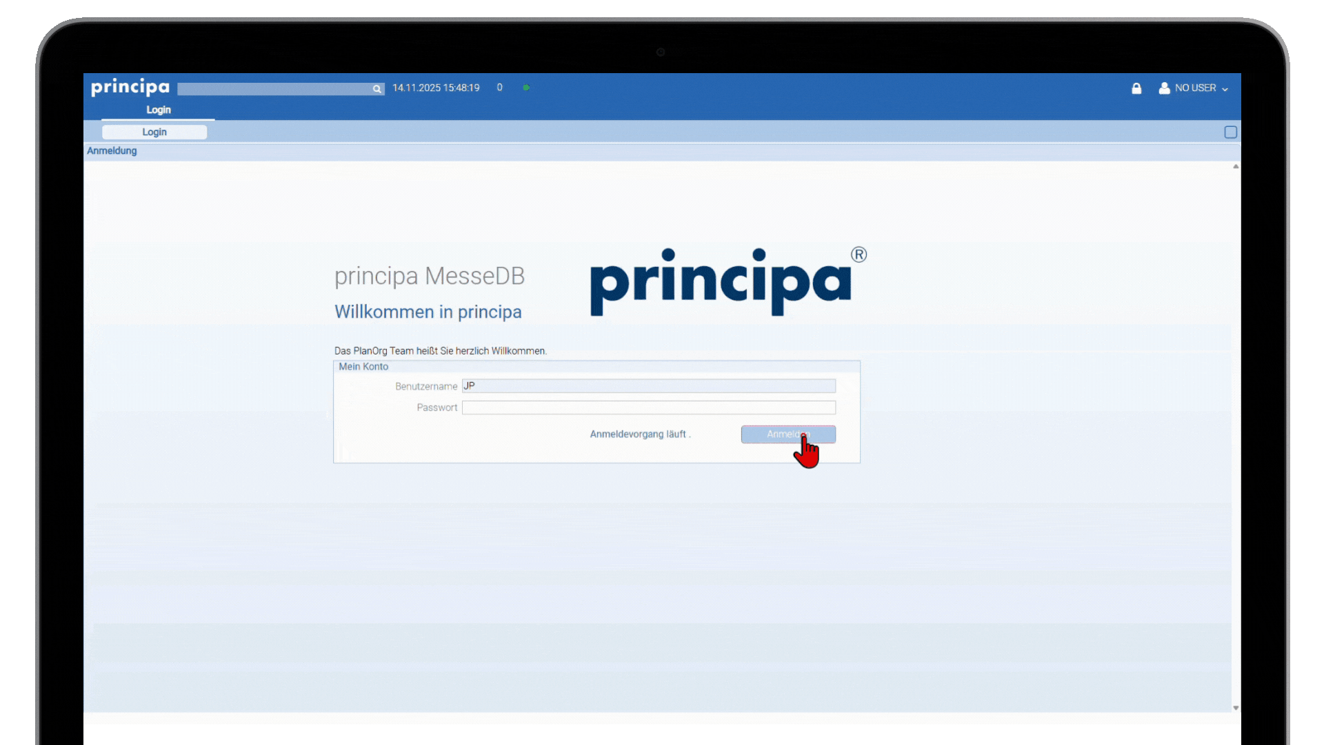 zentrale Mitteilungen in principa nach dem Login